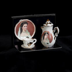 Porcelain miniature coffee set, decorated with Sisi's picture 