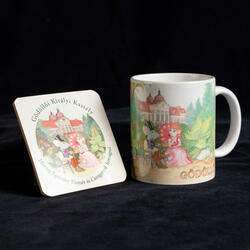 Mug and coaster with image of Prince Magnus Mousecastle and Princess Bella Downtown