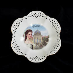 Porcelain bowl with lace looking rim and picture of Sisi and Gödöllő