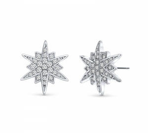 Sisi star pin earrings with extra crystals of Swarovski, rhodium coating