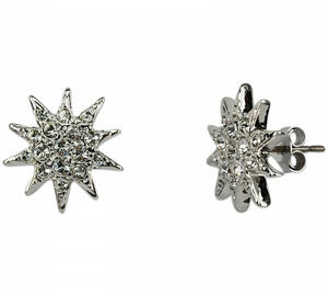 Sisi star pin earrings with Swarovski crystals, rhodium coating