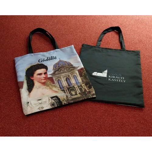 Textile bag decorated with picture of Sisi and Royal Palace of Gödöllő
