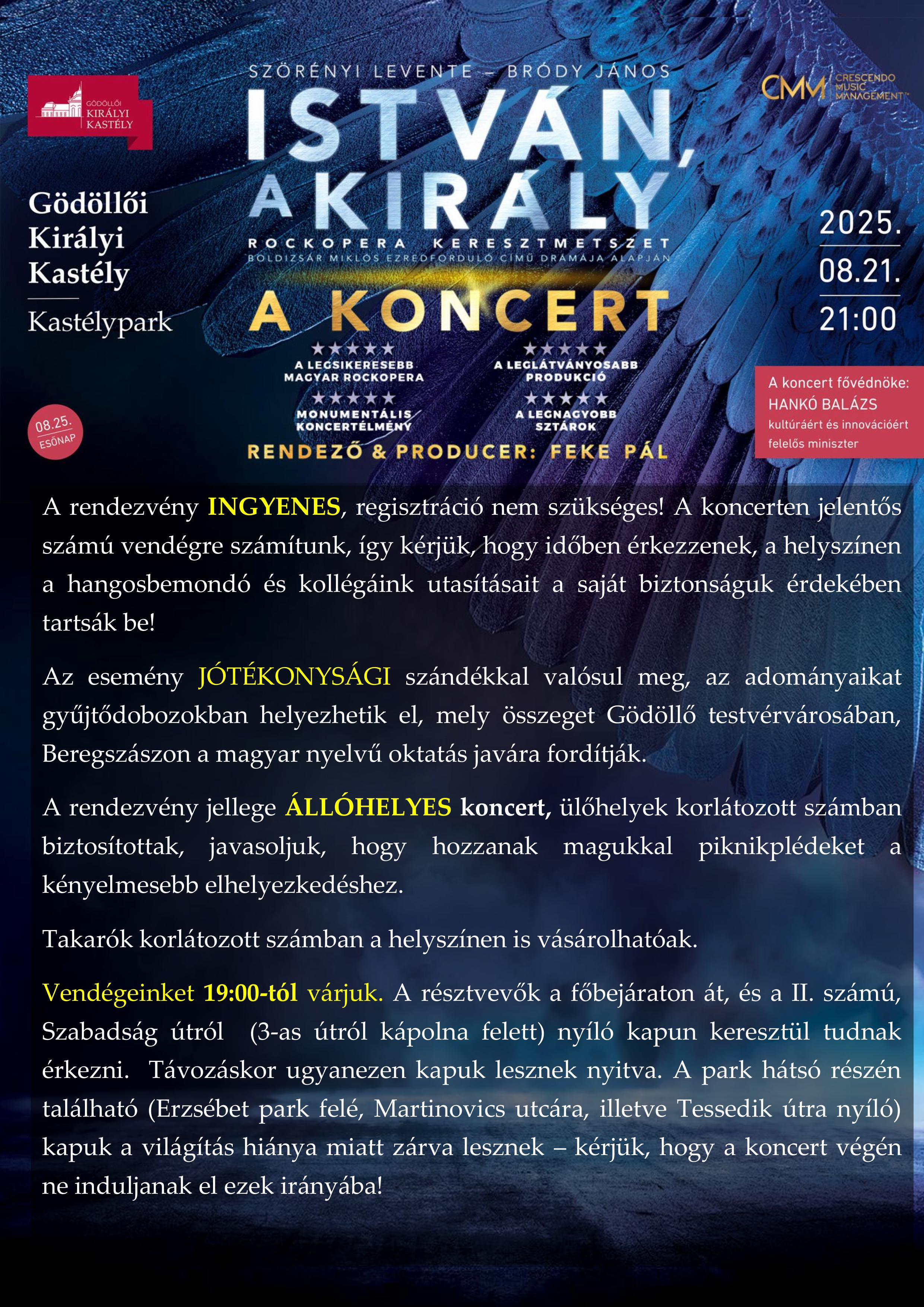 Tájékoztatás az István, a király koncertről 